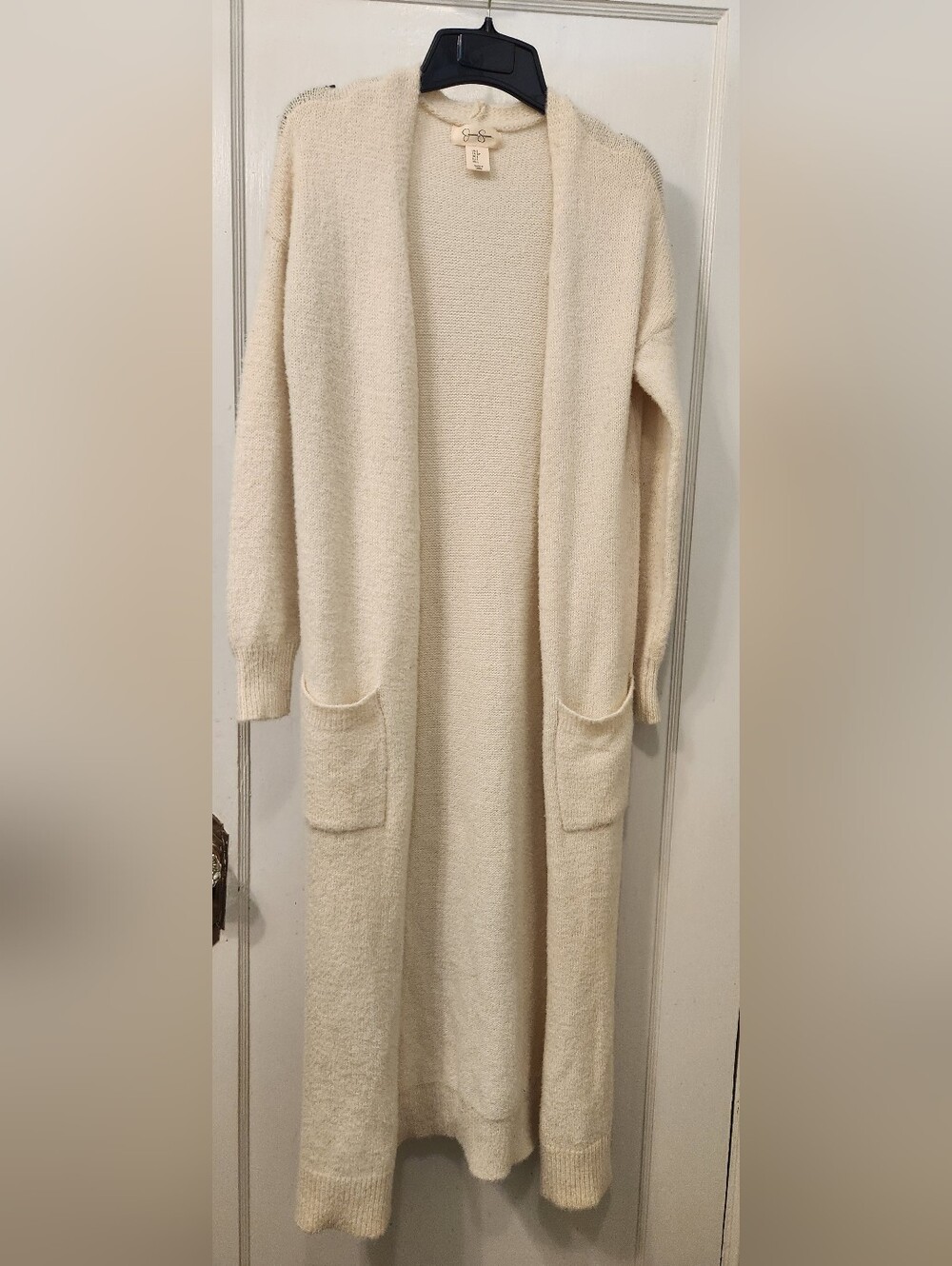 Jessica Simpson Long Open-Front Cream Duster Cardigan